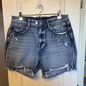 Judy Blue Double Button Frayed Hem Jean Shorts